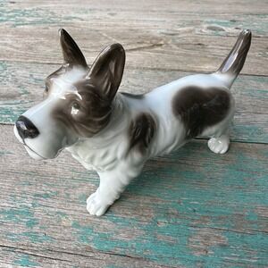 VTG Scotty Dog Figure Scottish Terrier Figurine 5 Inch Porcelain‎ White Brown